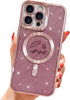 Phone Case for iPhone 15 Pro Magnetic Glitter Clear Case, Luxury Plating Love Heart Design, Full Camera Lens Protector TPU Protective Case for Wom...