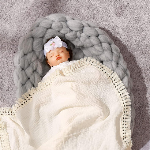 insular Cotton Muslin Baby Blanket with Tassel, Boho Bohemian Muslin Swaddle Blanket Baby Receiving Blanket with Fringe, Nursery Decor Throw or Nu...