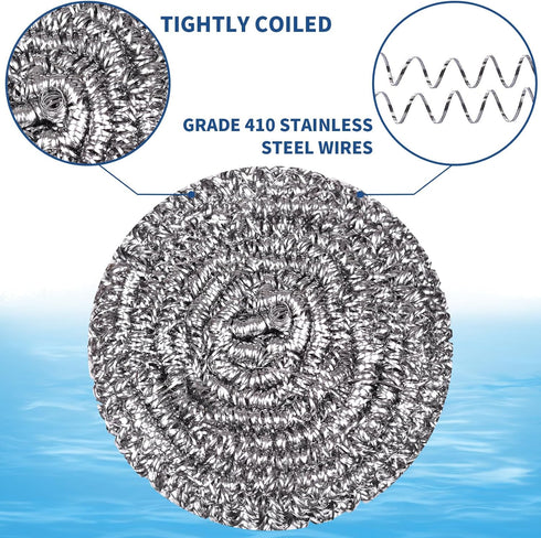 Stainless Steel Scrubber Scrubbing Scouring Pad Magic Eraser Sponges Clean Pot Pan and Broiler Rack Steel Wool for Kitchen Bathroom (10Pcs Metal S...