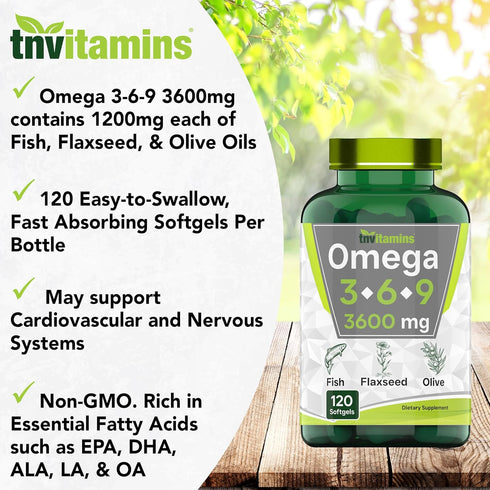 Triple Omega 3? 6? 9: 3600mg x 120 Softgels | Omega Essential Fatty Acids from Fish Oil (EPA & DHA), Flaxseed Oil (ALA & LA), & Olive Oil (OA) | O...