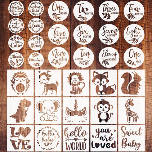35 Pieces Baby Shower Stencils for Painting, Cute Onesie Stencils Baby Theme Painting Templates Reusable Baby Shower Stencils for Onesies Bibs Bod...
