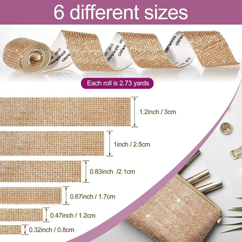 6 Rolls Self Adhesive Crystal Rhinestone Ribbon Diamond Bling Ribbons Wrap 6 Yards Mesh Glittering Sticker Roll for Arts Crafts Wedding Birthday D...