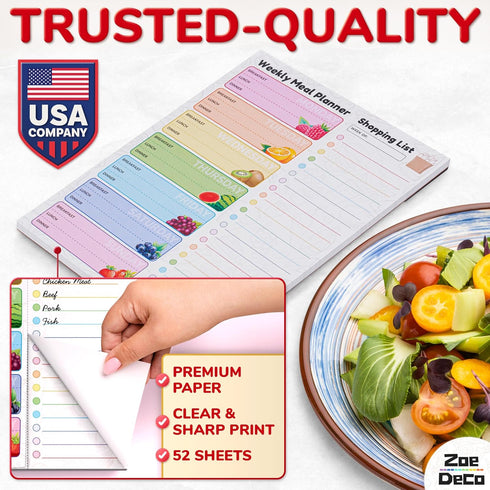 Zoe Deco Weekly Meal Planner (Fruit, 7 x 10”), Magnetic Notepad for Refrigerator, Weekly Menu Planning Pad for Family, 52 Easy Tear-Off Sheets for...