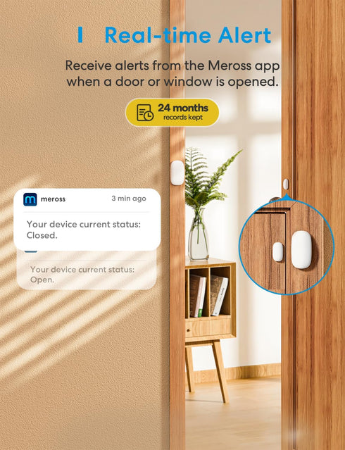meross Smart WiFi Door & Window Sensor Kit, Support Apple HomeKit, Alexa, Google, SmartThings for Burglar Alert, 328ft Range, Home Automation, Sec...