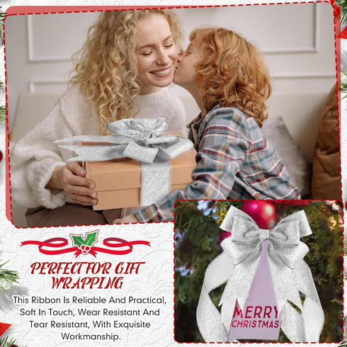 2 Roll 20 Yards Christmas Ribbons Glitter Thick Ribbon Metallic Wired Ribbon for Gift Wrapping Valentine Bouquet DIY Crafts Wedding Xmas Party Wra...