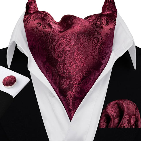 Barry.Wang Ascot Ties Cravat Tie Men Paisley Plaid Scarf Self Tie Pocket Square Cufflinks Set Wedding Party...