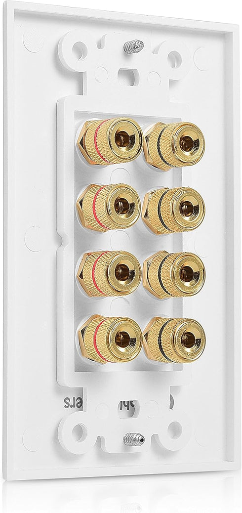 Cable Matters Speaker Wire Wall Plate (Speaker Wall Plate, Banana Plug Wall Plate) for 4 Speakers in White...