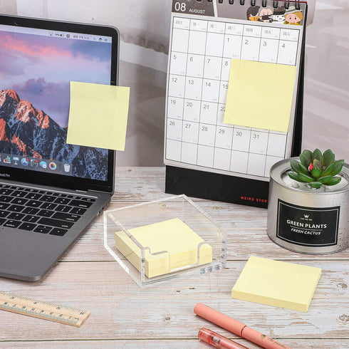 Acrylic Sticky Note Holder 3.94 x 3.94 Clear Acrylic Notepad Holder Acrylic Sticky Note Dispenser Sticky Notepad Holder for Desk Organizer Office ...