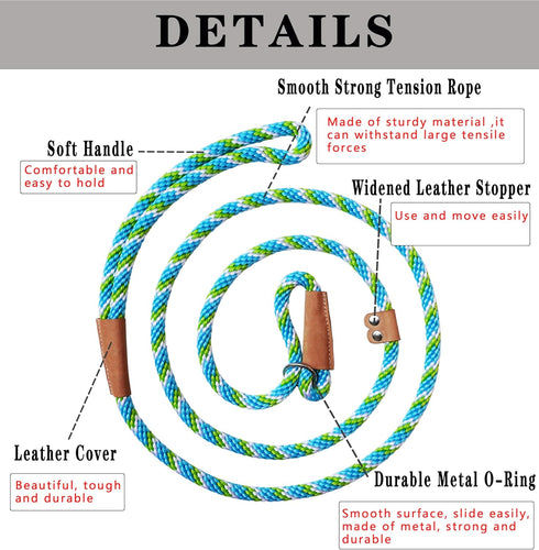 6 FT Slip Leads for Dogs No Pull Dog Training Leash Dog Leash Slip Lead Strong Dog Loop Leashes Colorful Braided Rope Dog Lead Comfortable Slip Le...