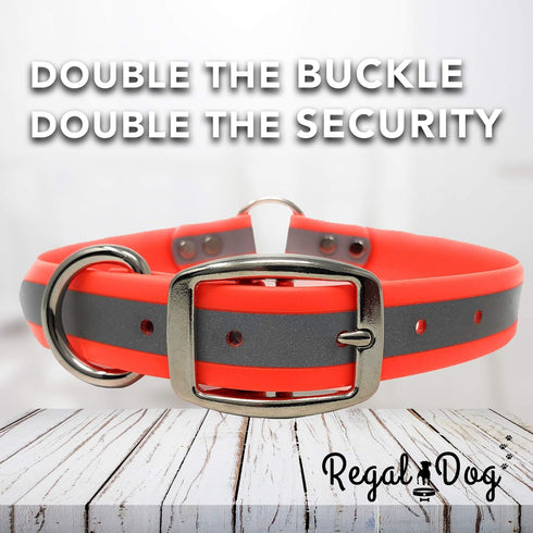 Regal Dog Products Small Orange Heavy Duty Reflective Dog Collar with Durable Metal Buckle and D Ring Adjustable, Chew Proof & Waterproof Center R...