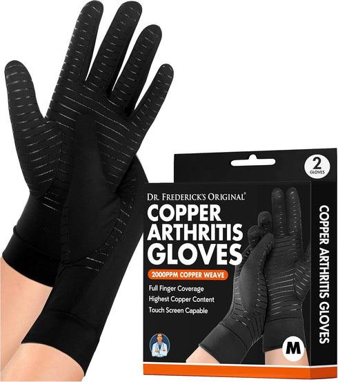 Dr. Frederick's Original Copper Full Finger Arthritis Glove - 2 Gloves - Perfect Computer and Phone Typing Gloves - Fit Guaranteed - Small...