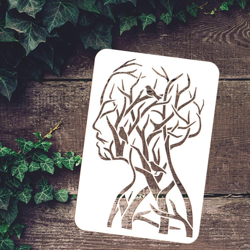 FINGERINSPIRE 2PCS Tree of Life Stencil 11.7x8.3 inch Man Woman Painting Stencil Branch Bird Craft Stencils Human Shape Tree Stencil Template for ...