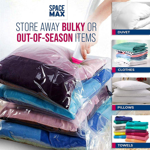 Small 6 Pack | SPACE MAX Premium Space Saver Vacuum Storage Bags - Save 80% More Storage Space - Reusable, Double Zip Seal & Leak Valve, Includes ...