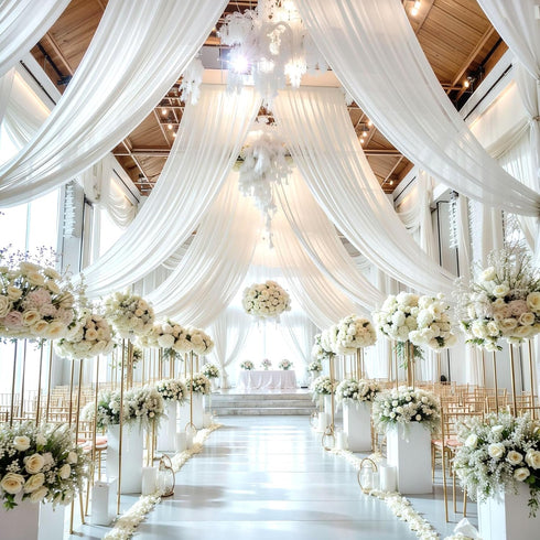 PARTISKY Wedding Arch Draping Fabric,1 Panel 18FT White Drapes Chiffon Fabric Drapery Decorations for Ceremony Reception Party Ceiling Backdrop...