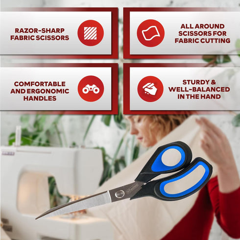 XFasten Sewing Scissors for Fabric Cutting Blue 9.5 Inch Professional Fabric Scissors Sewing | Heavy duty and Large...