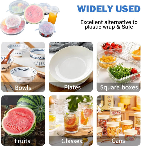 6pcs Silicone Stretch Lids Silicone Food Covers Reusable Food Lids Fit All Round Containers, Cups, Plates and Bowls, 6 Sizes (White)...