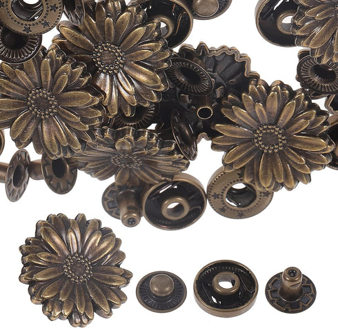 ARTIBETTER 10 Sets Antique Snaps Button Bronze Vintage Metal Snap Leather Fastener Flower Sewing Snaps for Handbag Purses Bags Clothes Leather Sew...