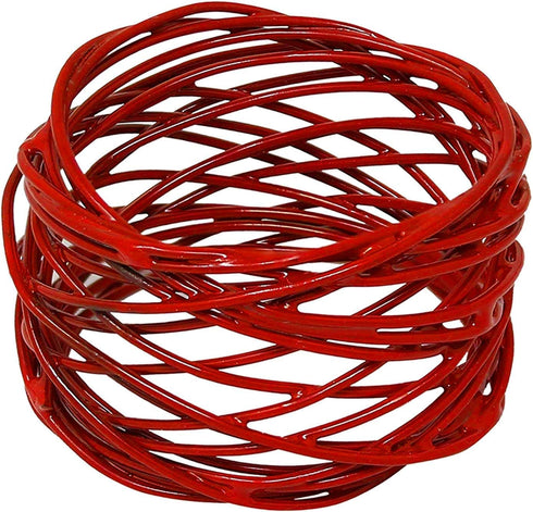 Handmade Round Red Mesh Napkin Rings Set of 6 Holder for Dinning Table Parties Everyday, Dia: 2 Inch...