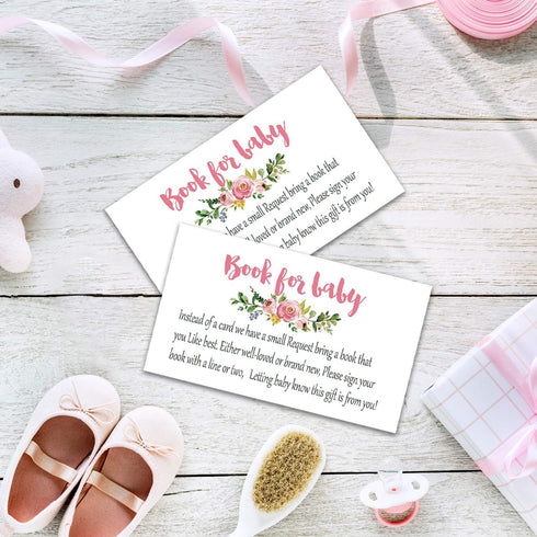 Giftideaworkshop Pink Flowers Books for Baby Shower Request Cards (50 Pack), Baby Shower Invitation Inserts....