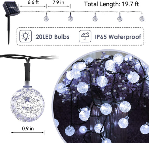 20 LED Crystal Globe Solar String Light Extra-Bright Outdoor Lights with 8 Lighting Modes Waterproof Solar Powered Patio Hanging Light for Garden ...