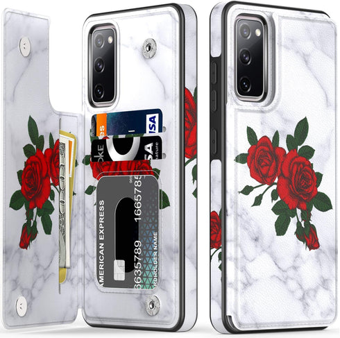 LETO Galaxy S20 FE Case,Flip Folio Leather Wallet Case Cover with Fashion Flower Designs for Girls Women,with Card Slots Kickstand Protective Phon...