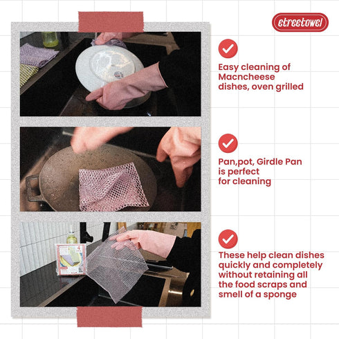 Long Duty Dish Scrubber (8PCs) Non Scratch Scourer Cloth Pads and Pot Scrubbers Netted Wash - Replace Kitchen Sponges for Dishwashing No Odor dish...
