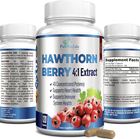 Hawthorn Berry 4:1 Extract (120 Capsules) Immune System Support, Super Antioxidant, Hawthorn Berry Capsules Concentrated from 2660mg Berries...
