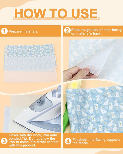 PLANTIONAL Medium Weight White Iron-On Non-Woven Fusible Interfacing: 39 x 72 inch Medium Weight Non-Woven Interfacing Iron On Polyester Single-Si...