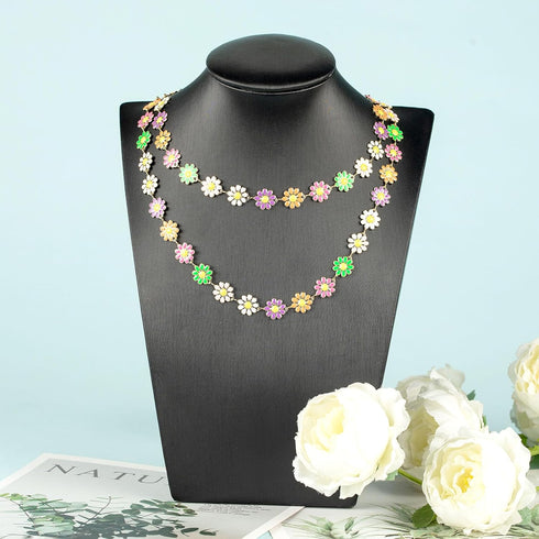 YOUBEIYEE 3M Gold Plated Brass Chain for Jewelry Making Mixed Color Enamel Daisy Flower Chain Necklace Bracelet DIY for Women Jewelry Supplies...