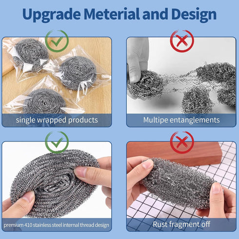 Stainless Steel Scrubber Scrubbing Scouring Pad Magic Eraser Sponges Clean Pot Pan and Broiler Rack Steel Wool for Kitchen Bathroom (10Pcs Metal S...