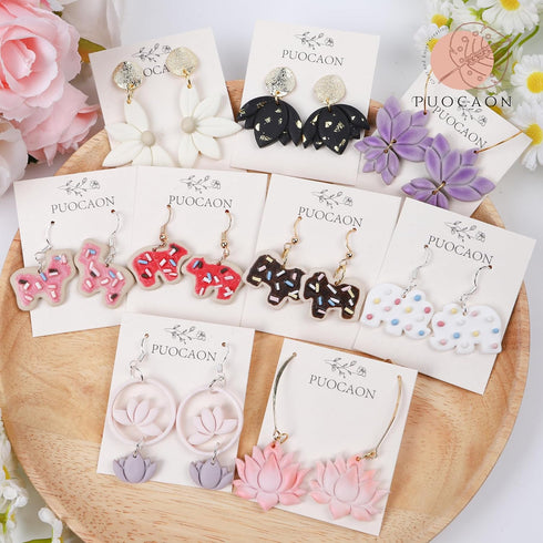 Puocaon Lotus Polymer Clay Cutters - 8 Pcs Clay Cutters for Polymer Clay Jewelry, Flower Polymer Clay Earring Cutters, Lotus Clay Cutters for Earr...
