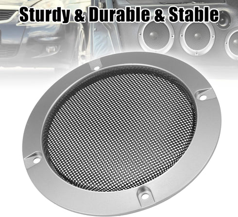 X AUTOHAUX 4" Speaker Grille Cover Mesh Trim Round Subwoofer Grille Horn Protective Guard Silver Tone Car Auto Stereo Accessories...