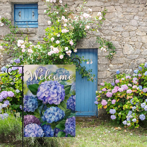 Welcome Spring Floral Flowers Garden Flag Double Sided, Hydrangea Decorative Yard Outdoor Home Small Decor, Summer Farmhouse Burlap Outside House ...