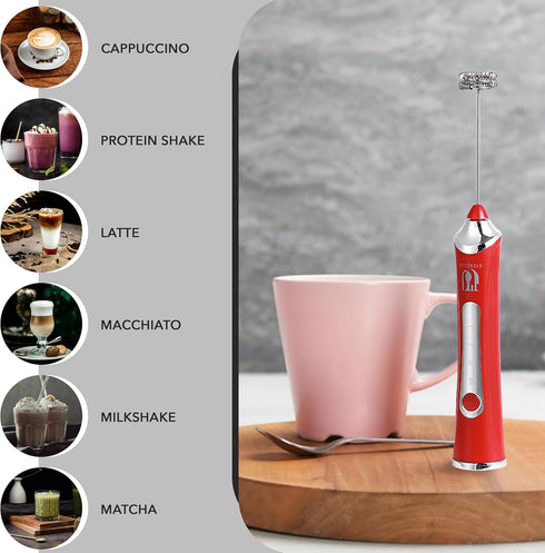 Rechargeable Handheld Milk Frother - Electric Foam Maker - Portable Coffee Frother Wand with 2 Heads - Stainless Steel Electric Whisk for Coffee, ...