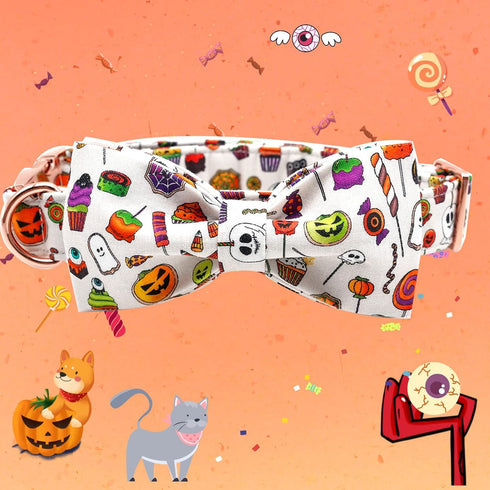 Elegant little tail Dog Collar with Bow - Fall Dog Collar Halloween Candy Bow Girl Boy Pet Collar Soft Dog Bowtie Collars for Small Dogs...