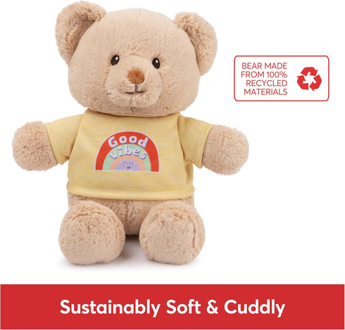 GUND “Good Vibes” Sustainable Message Bear with Yellow T-Shirt, Teddy Bear Made from 100% Recycled Materials for Ages 1 and Up, Tan, 12”...