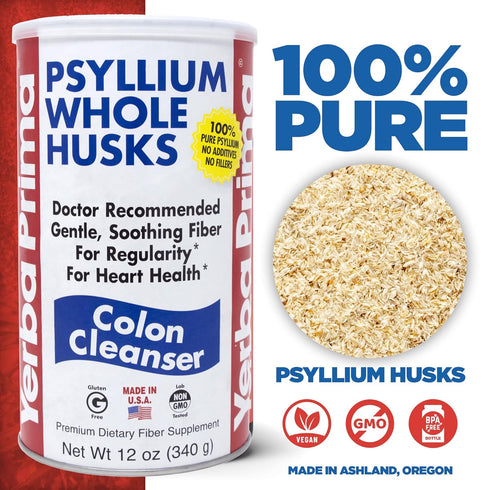 Yerba Prima Psyllium Husk, 12 Ounce - Whole Husk Fiber Supplement, Vegan, No Sugar or Artificial Sweeteners, Non GMO, Gluten Free...