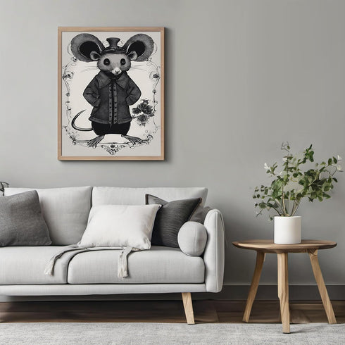 Posterizer 1 pcs- cute mouse in black and white gothic themed art-Gothic Art-Art for Animal Lovers- Living Room Bedroom Decor- unframed wall art...