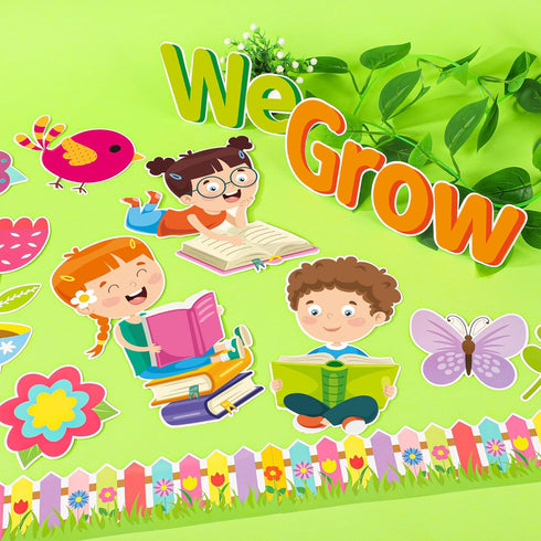 When We Learn We Grow Bulletin Cutouts Classroom Floral Bulletin Board Decor with Borders for Flower Themed Party School Window Home Supplies, 66 ...