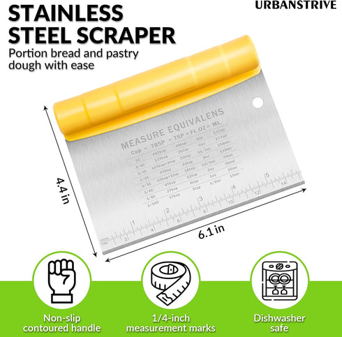 Urbanstrive Bench Scraper for Baking, Stainless Steel Dough Cutter and Scraper Tool Kitchen, Kitchen Scraper Food Scraper Tool Pizza Cutter Food C...