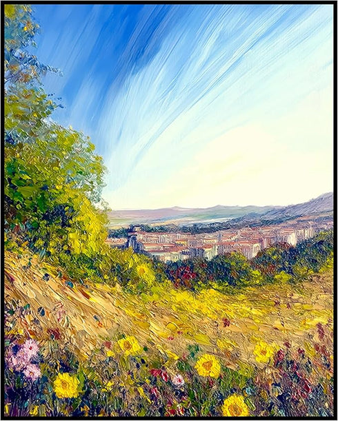 Posterizer 1 pcs-oil painting style-vibrant field with flowers-classics inspired 5-Landscape & Nature Art-Vintage Art-Gift for Art Lovers- unframe...