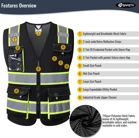 JKSafety Hi Vis Reflective Safety Vests for Men Women High Visibility Vest with Pockets Mesh Fabric Construction Safety Apparel Neon Vest for Work...