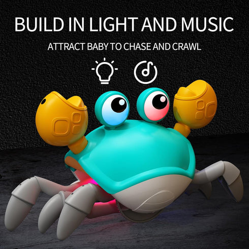 Deejoy Green Crawling Crab Toys with Light Up, Interactive Musical Toy with Automatically Avoid Obstacles, USB Rechargeable, Fun Moving Toy for Ba...