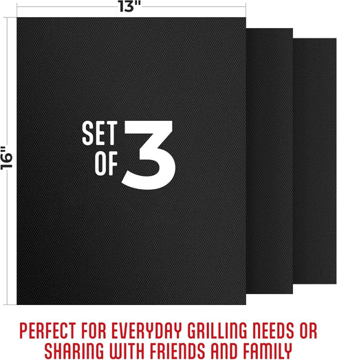 Kaluns Grill Mats For Outdoor Grill, Non Stick Grill Mat Reusable Mats for Gas, Charcoal, Electric Grills Set of 3 PTFE Teflon Barbeque Accessorie...