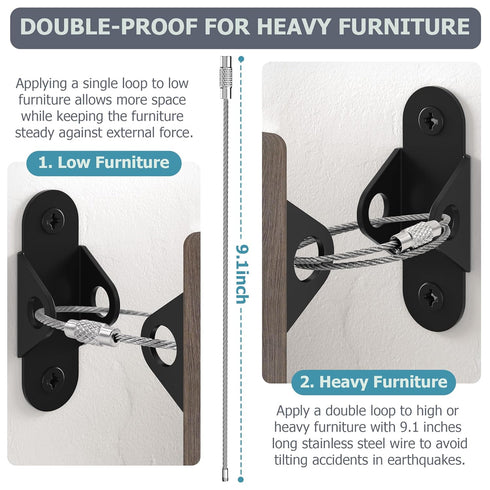Furniture Wall Anchors (2 Pack), Anti Tip Furniture Anchors for Baby Proofing, Metal Earthquake Straps Secure 400 LBs Drawer, Cabinet to Wall, Dre...