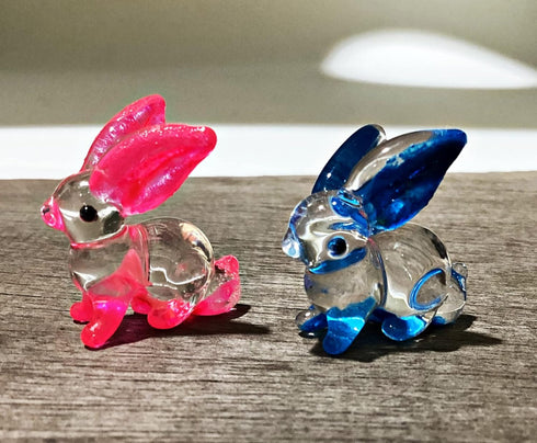 Garden Deco Glow in The Dark Tiny RABIT Hand Blown Art Glass Figurine Ornament Sculpture...