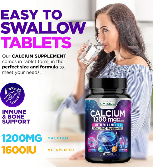 Calcium 1200mg with Vitamin D3 for Best Absorption - Advanced Bone Support Supplement, 1200 mg Calcium Carbonate & 1600 IU Vitamin D3, Slow Releas...