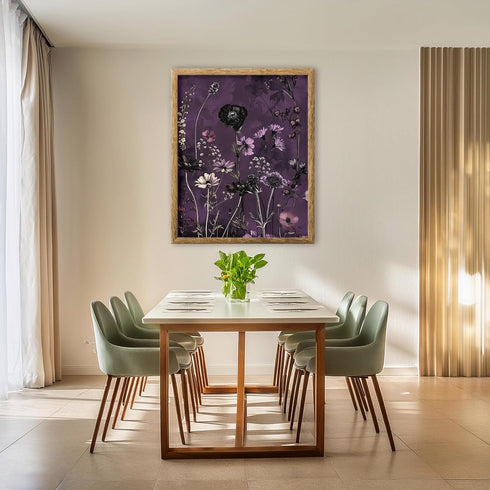 Posterizer 1 pcs-gothic dark flowers with purple background-Floral & Botanical Art-Abstract & Modern Art-Decor for Home & Office- UNFRAMED Wall Ar...