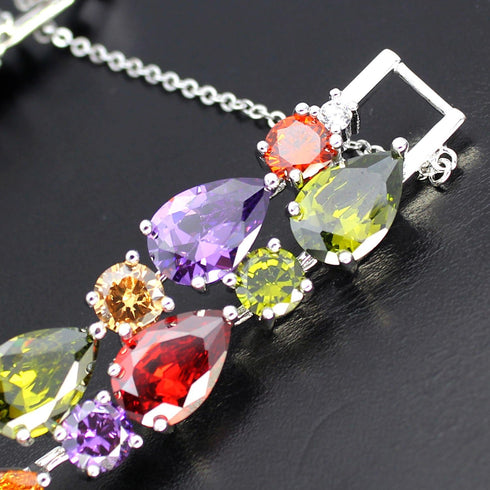 Silver Bangle Bracelets For Women Classic Fashion Bracelet with Gemstone Garnet White Topaz Amethyst Citrine Peridot Pink Topza 8 Inches...