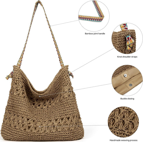 Raffia Bag Cute Straw Summer Beach Tote Crossbody Bags for Women Wicker Rattan Basket Hobo Aesthetic Purse Girls Cute Travel Large Woven Beach Bag...